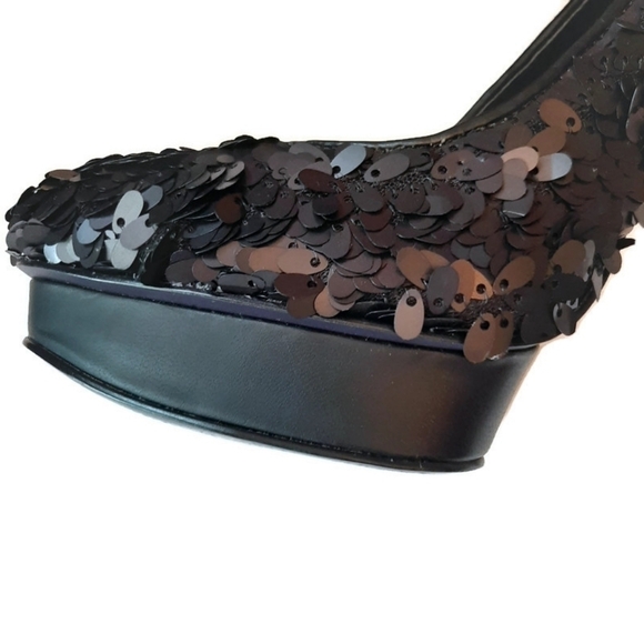 black bagettes Keedan sculptured modern sculptural platform high heels sz 6.5 - Picture 3 of 10